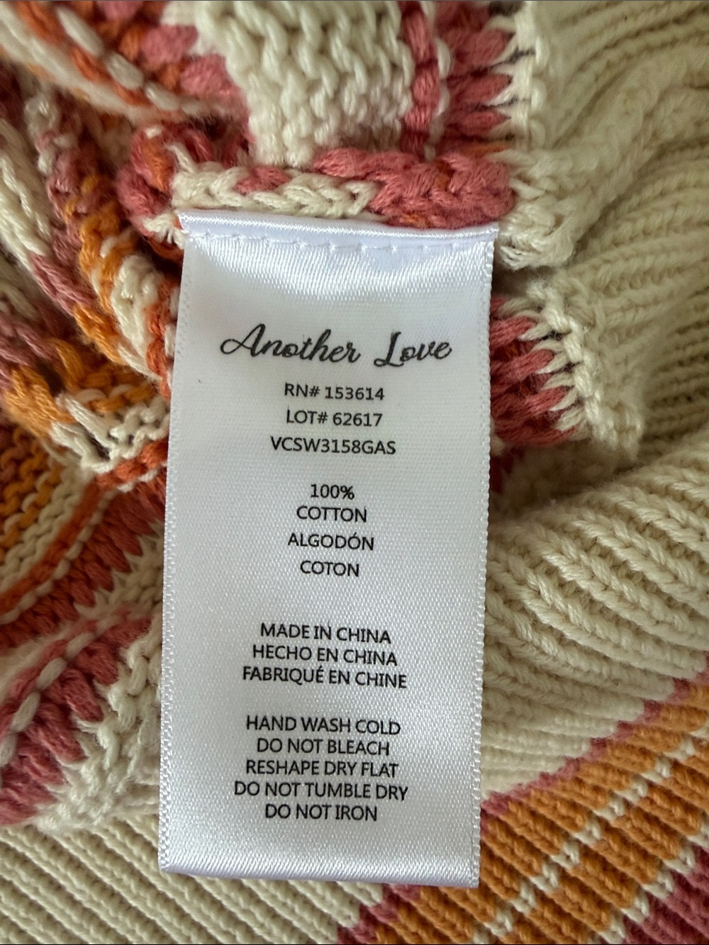 Another Love Cream Crochet Top with Pink and Orange Trim - Picture 3 of 4